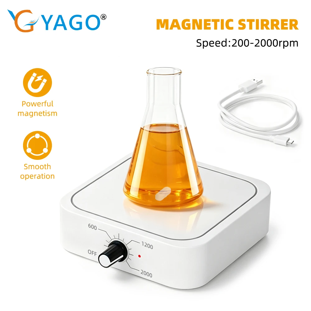 YAGO Mini Magnetic Stirrer Rechargeable Lab Stir Mixer 2000RPM Portable Liquid Mixer with Stir Bar 1200mAh for Homebrew Yeast