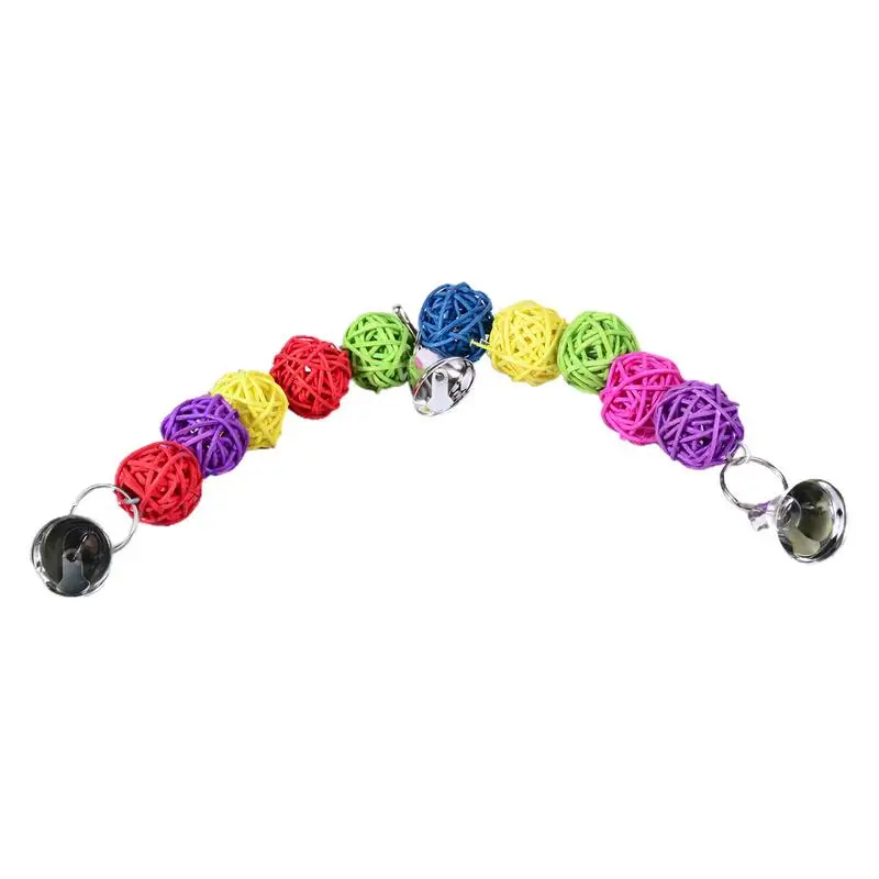 Pet Bird Chewing Toy Colorful Parrot Toy Bird Tearing Toys Birds Cage Supplies Bird Cage Bell String Toys with Rattan Balls