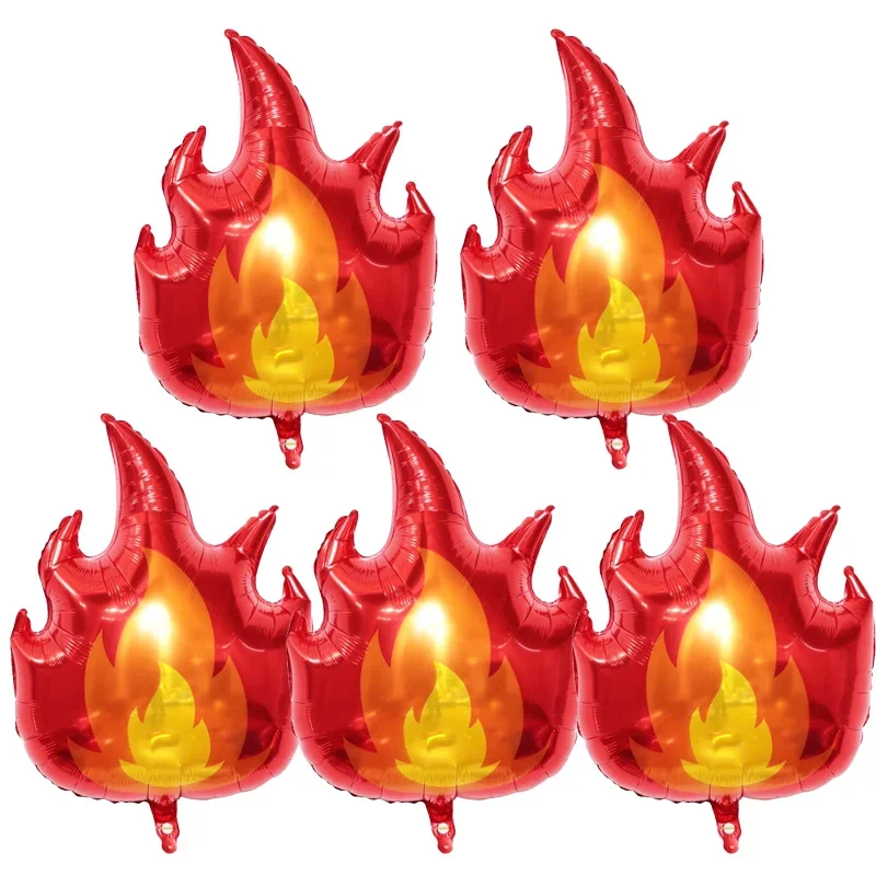 5-teiliges Set aus roten Flammen-Folienballons, Partydekoration für Geburtstag, Karneval, Spieleparty, Festivalfeier und Innenraumdekoration.