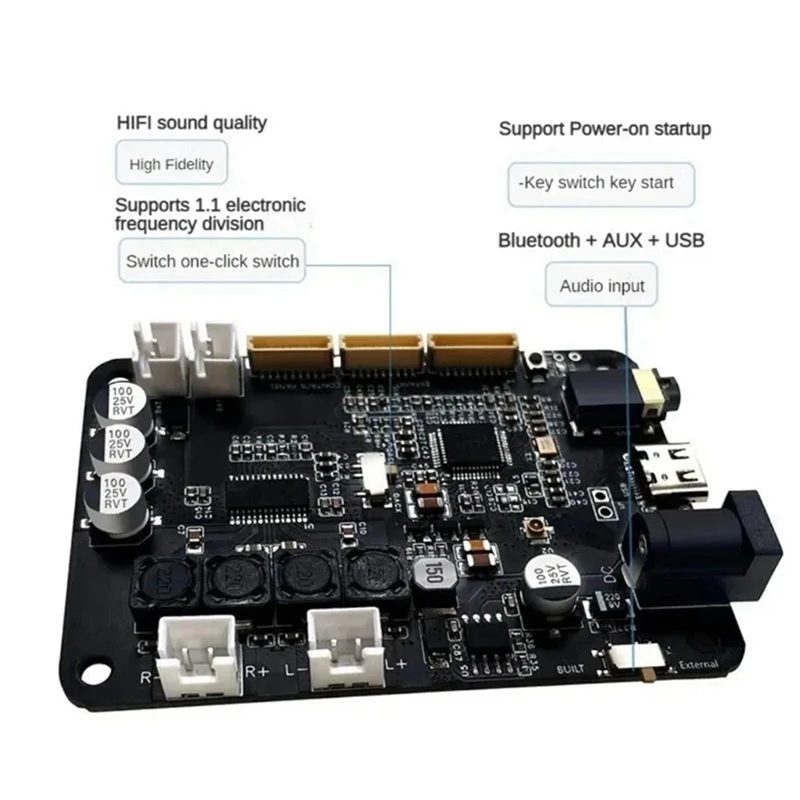 Dsp2.0 Bluetooth 5.0 wzmacniacz mocy Stereo 15 wx2 elektroniczny podział częstotliwości Tws parowanie 2.0/1.1 Aux + USB Easy Install