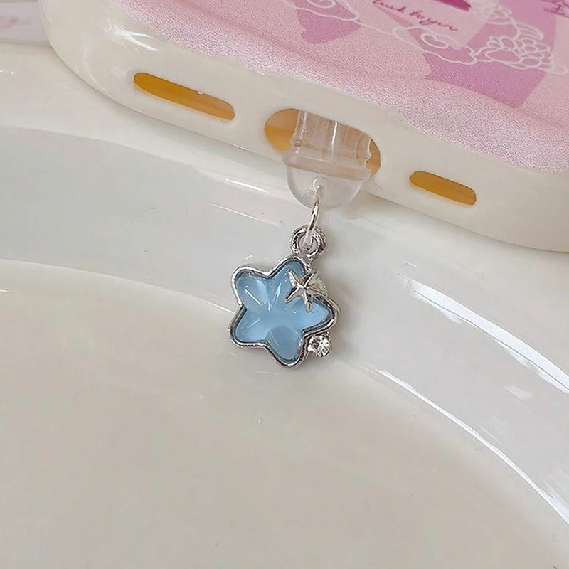 Adorno de tapón de puerto de carga con estrella de diamante, elegante para damas, para iPhone Type C Micro USB, protección contra polvo, colgante para regalo 2