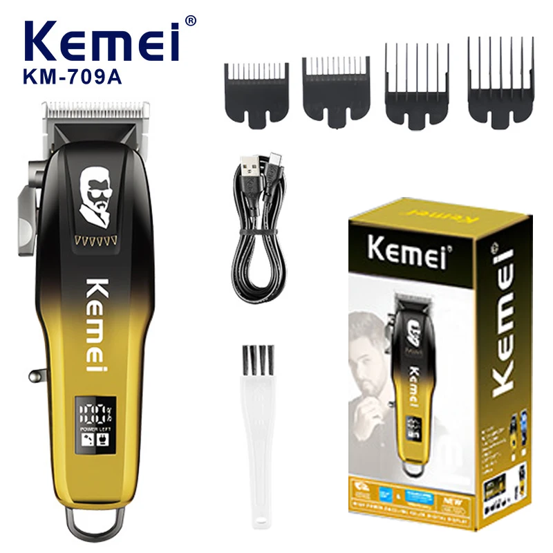 KEMEI Hair Clipper Professional Rechargeable Trimmer For Men Electric Cutter Hair Cutting Machine LCD Cordless Beard Trimmer USB