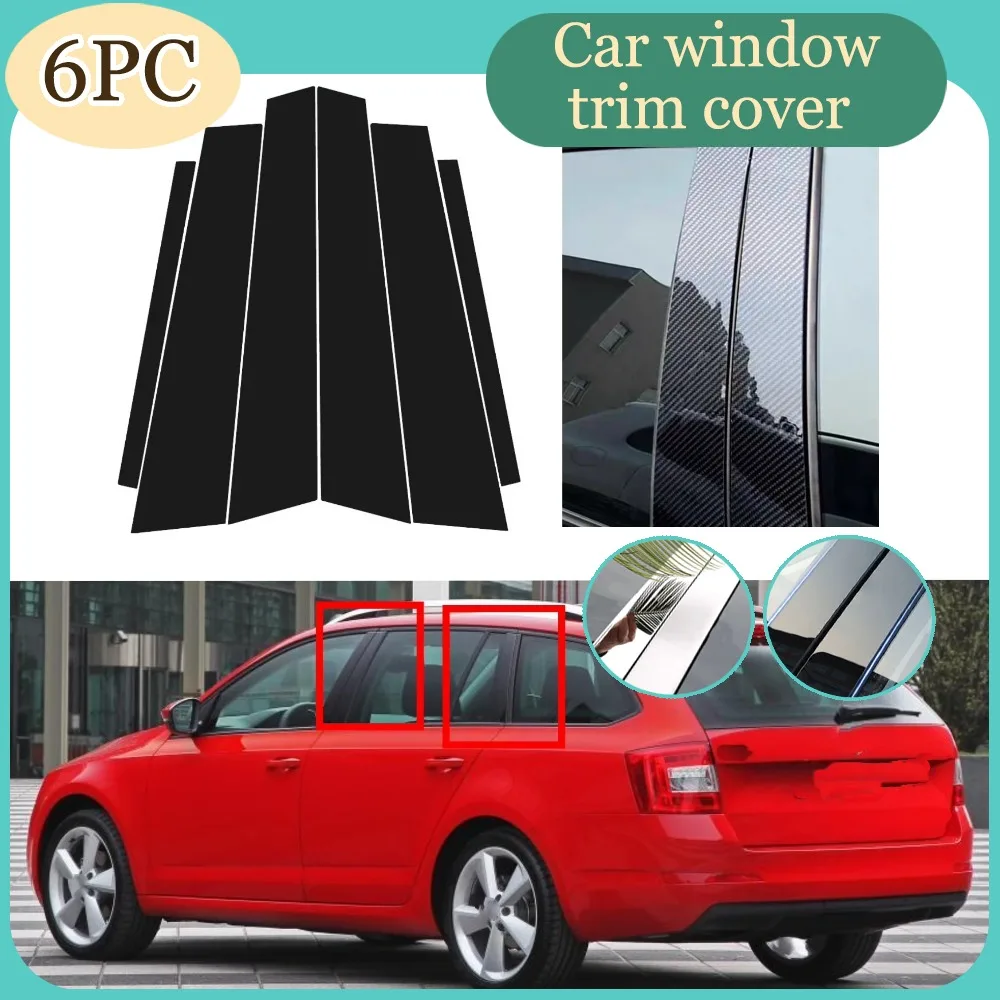 

For Skoda Octavia A7 5E MK3 2014-2019 2016 2017 6pcs Glossy Black Carbon Fiber Window Door Deal B C Pillar Post Cover Sticker