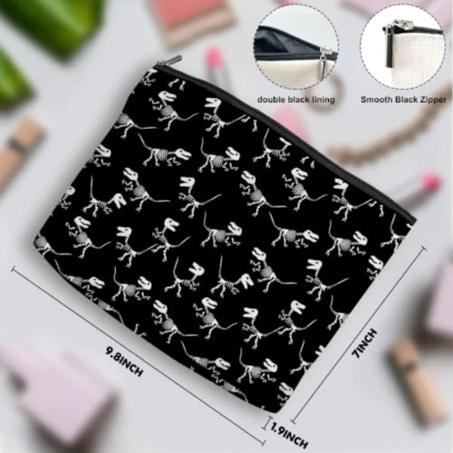 Boho Makeup Bag, Dinosaur Skeleton Cosmetic Bag Makeup Organizer Pouch