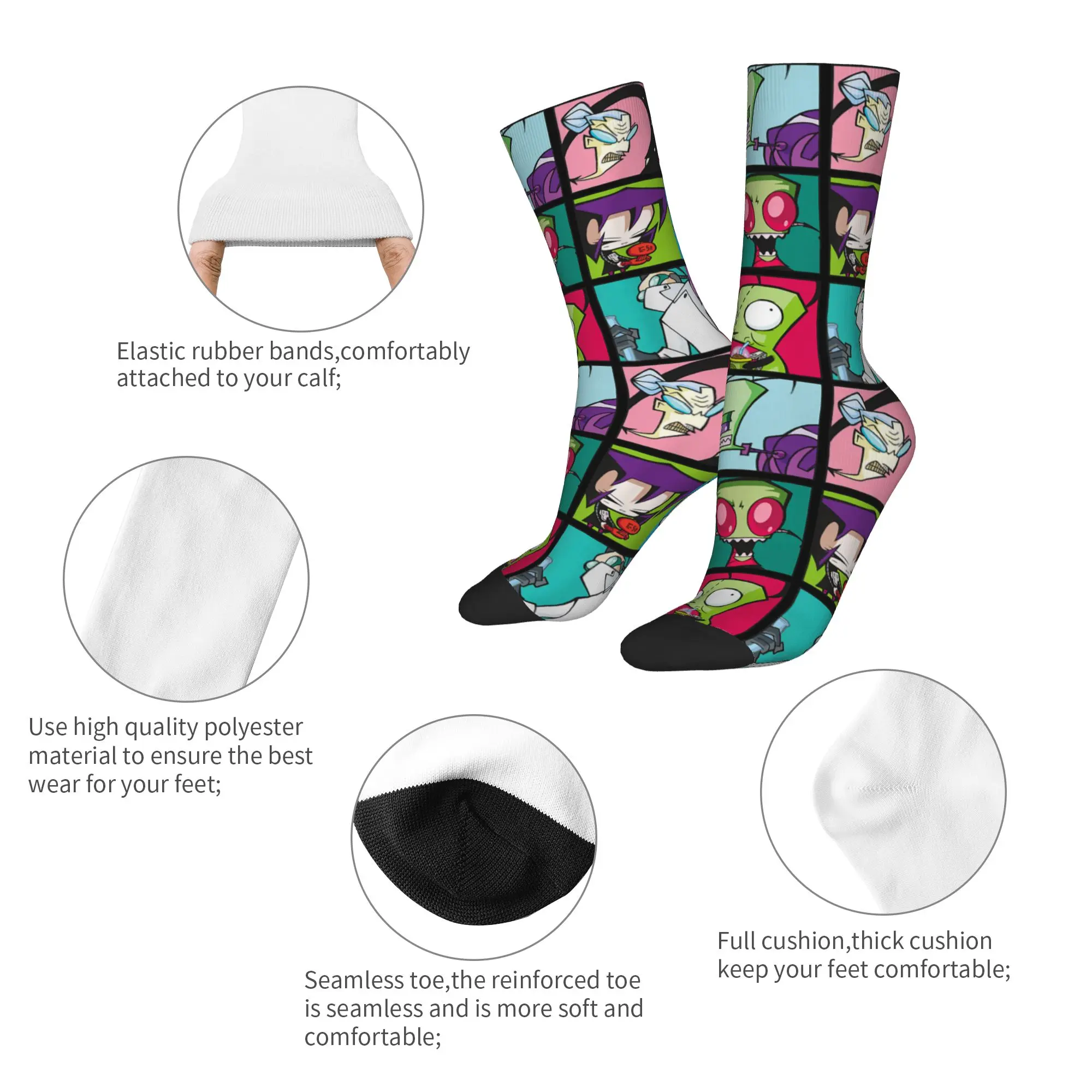 Winter Warm Crazy Design Women Men Invader Zim Characters Socks  Non-slip Football Socks
