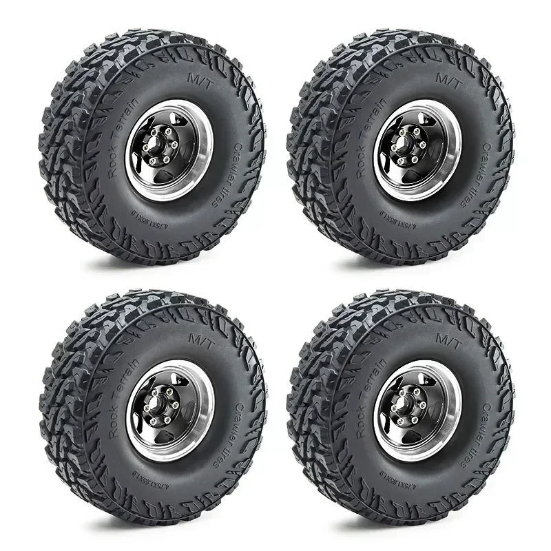 4pcs 120mm 1.9" Metal Beadlock Wheel Rim Rubber Tire Set for 1/10 RC Crawler Car TRX4 RC4WD D90 D110 Axial SCX10 MST