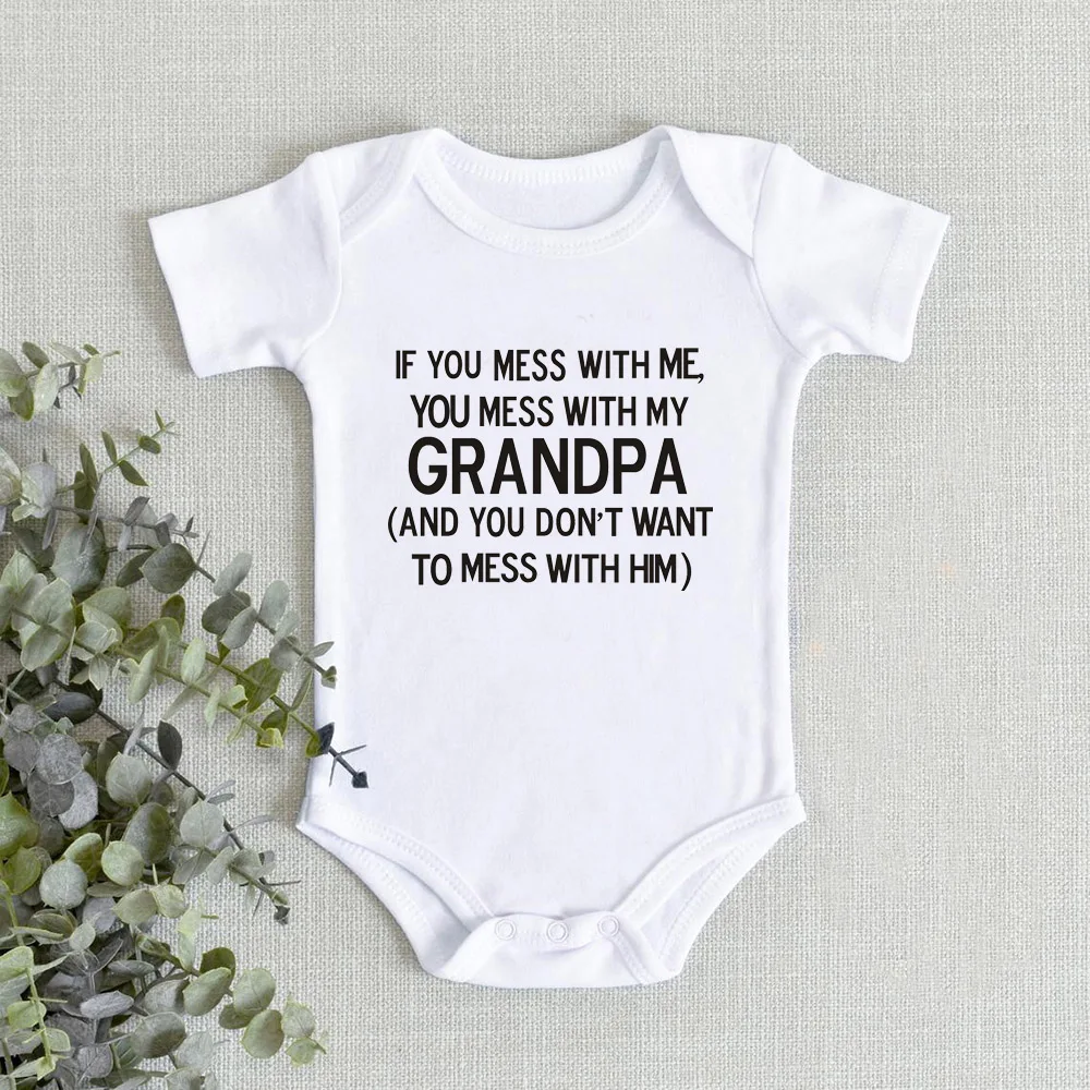 

If You Mess with Me You Mess with My Grandpa Toddler Jumpsuit Costumes Newborn Baby Rompers Funny Playsuit