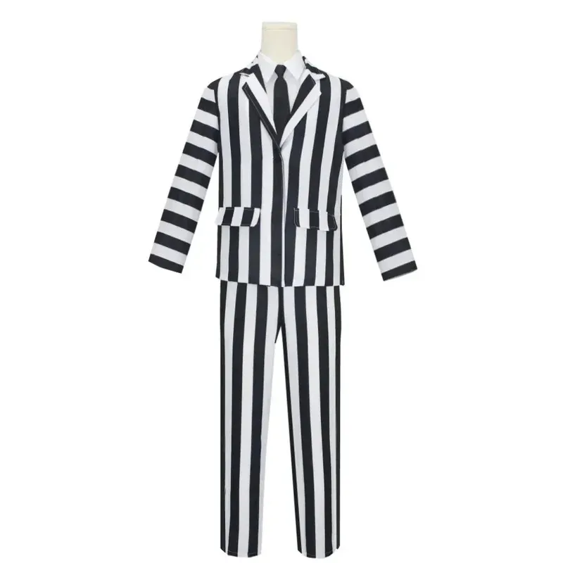 

COSda@in stock Cosplay Beetle Juicee Costume Black and White Striped Suit Lydia Red Wedding Dress Horror Movie Halloween Scary G
