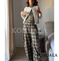 KONDALA Trendy Casual Plaid Pants Women High Street Chic Long Pants 2026 Spring Fashion Elegant Commute Vintage Female Trousers 2
