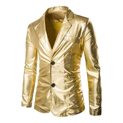 Men's Suit open Slim Fit 2 Button Solid Solid PU Color Shiny Party Gold Silver Black Suit For Men Wedding Prom Blazer Jacket