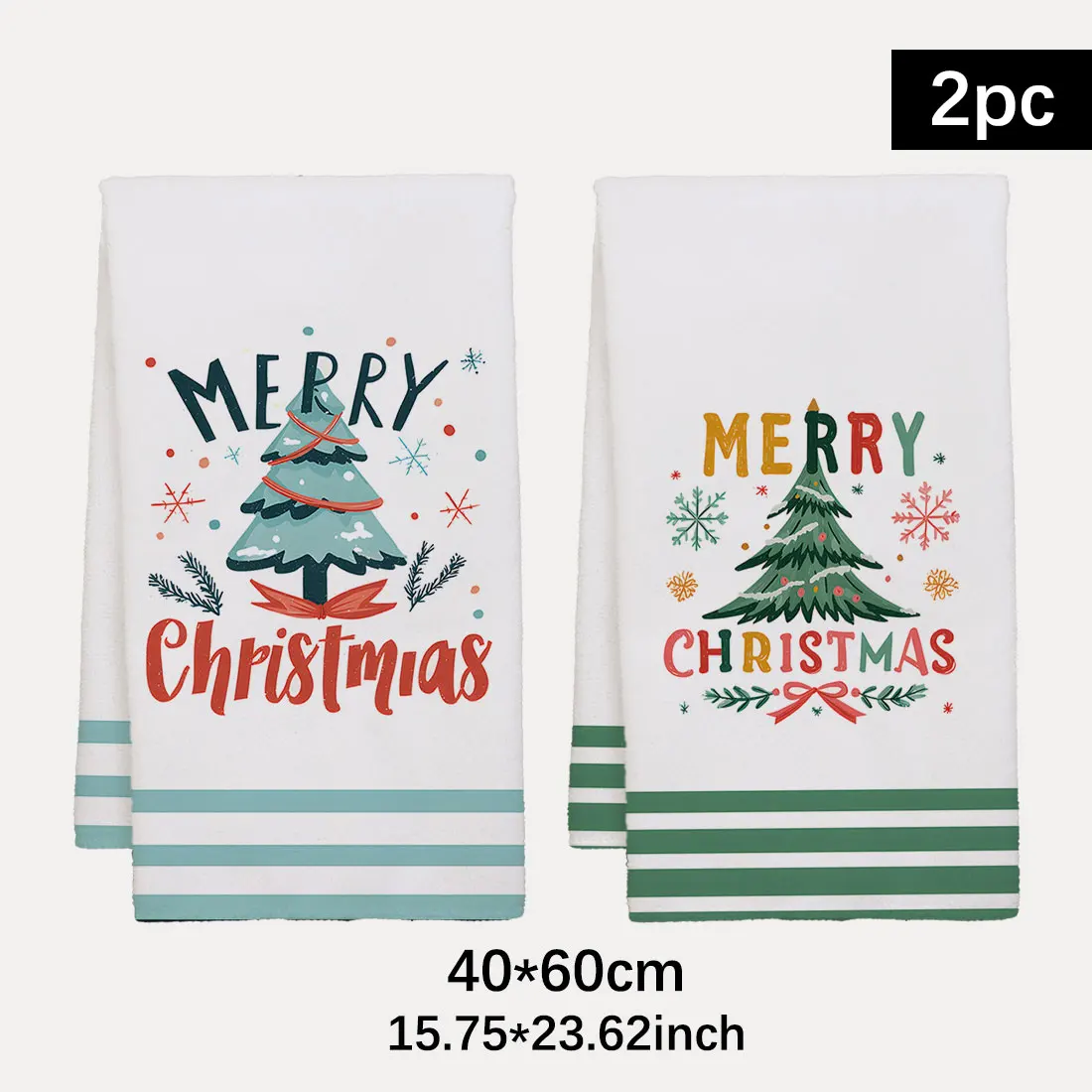 2pcs 40x60cm Christmas Tree Series DishCloth Tea Towel Kitchen Dishcloth Grid Christmas Wash Towels Merry Christmas