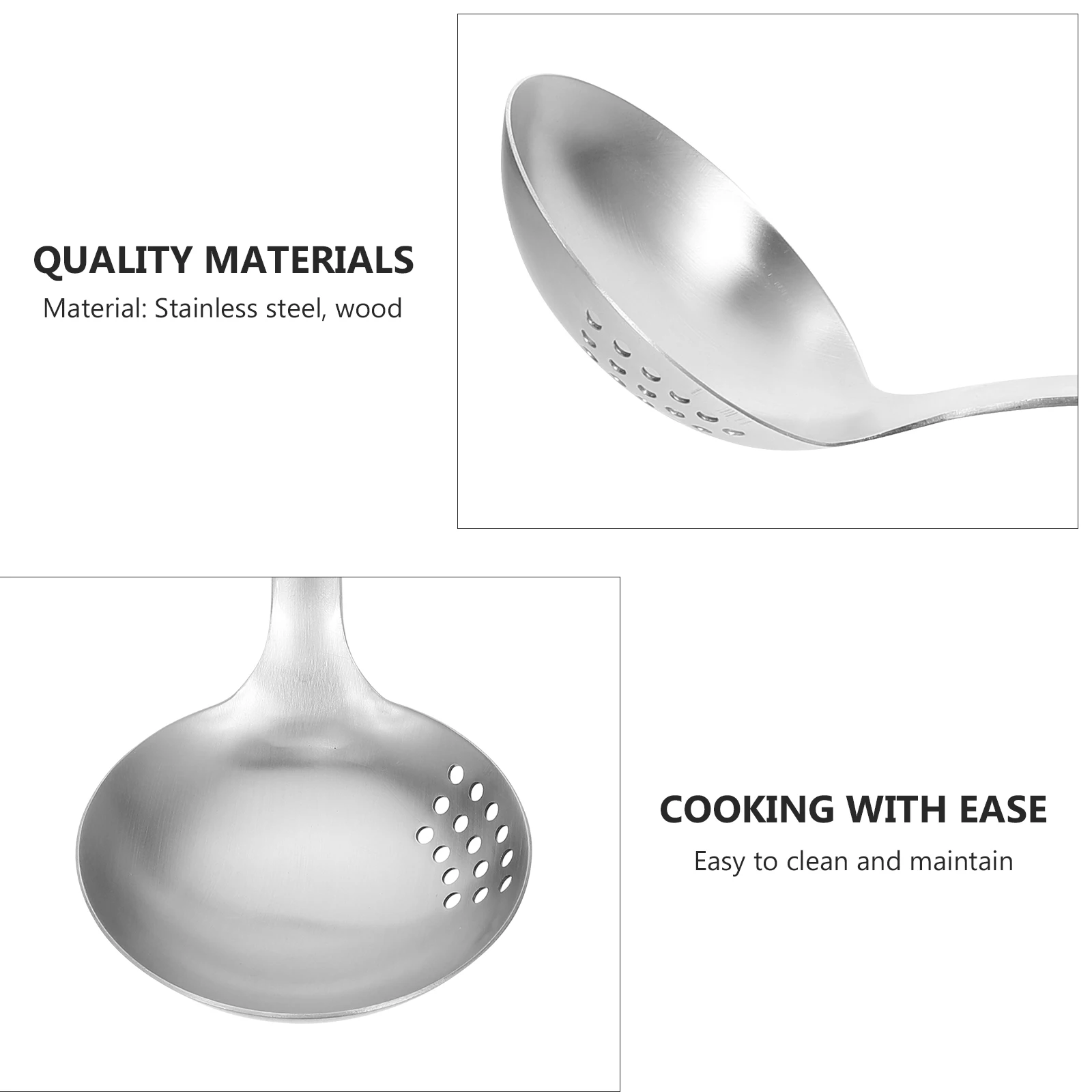 

Stainless Steel Cooking Spoon Wooden Handle Ladle Soup Stir-Fry Kitchen Utensil Practical Home Spoon Filter Scoop Simple