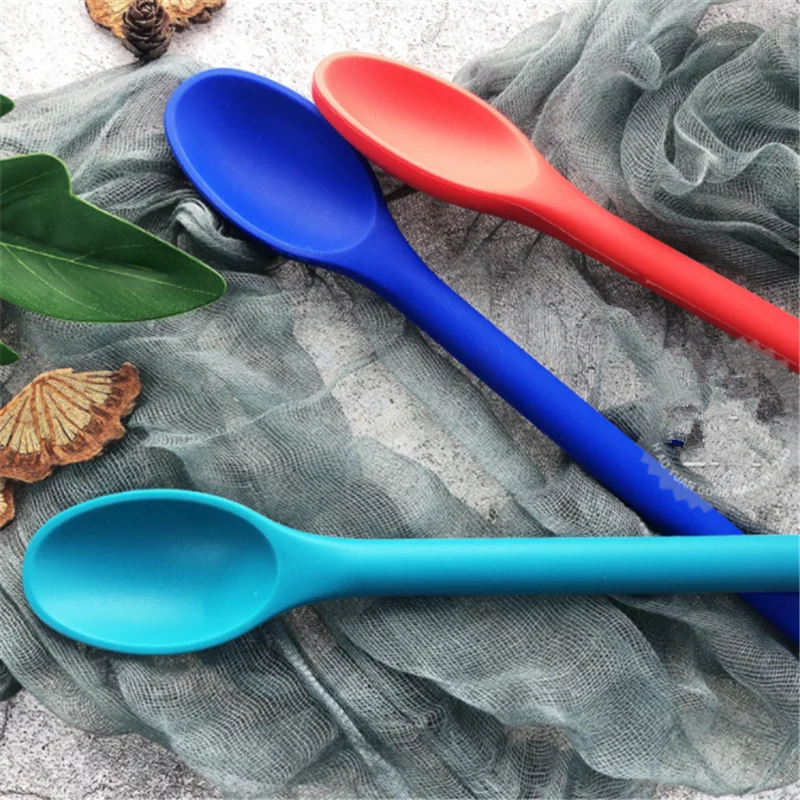 Silicone Spoon Long Handle Spoon Cooking Baking Mixing Spoon Kitchen Restaurant Utensils Eco-Friendly Heat-resistant Utensils