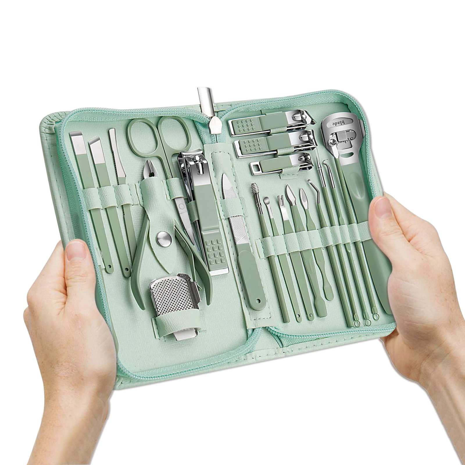 

Queenme 22pcs Manicure Set Pedicure Kit Travel Green Fingernail Clippers Tools Professional Nail Care Eyebrow Grooming Clippers