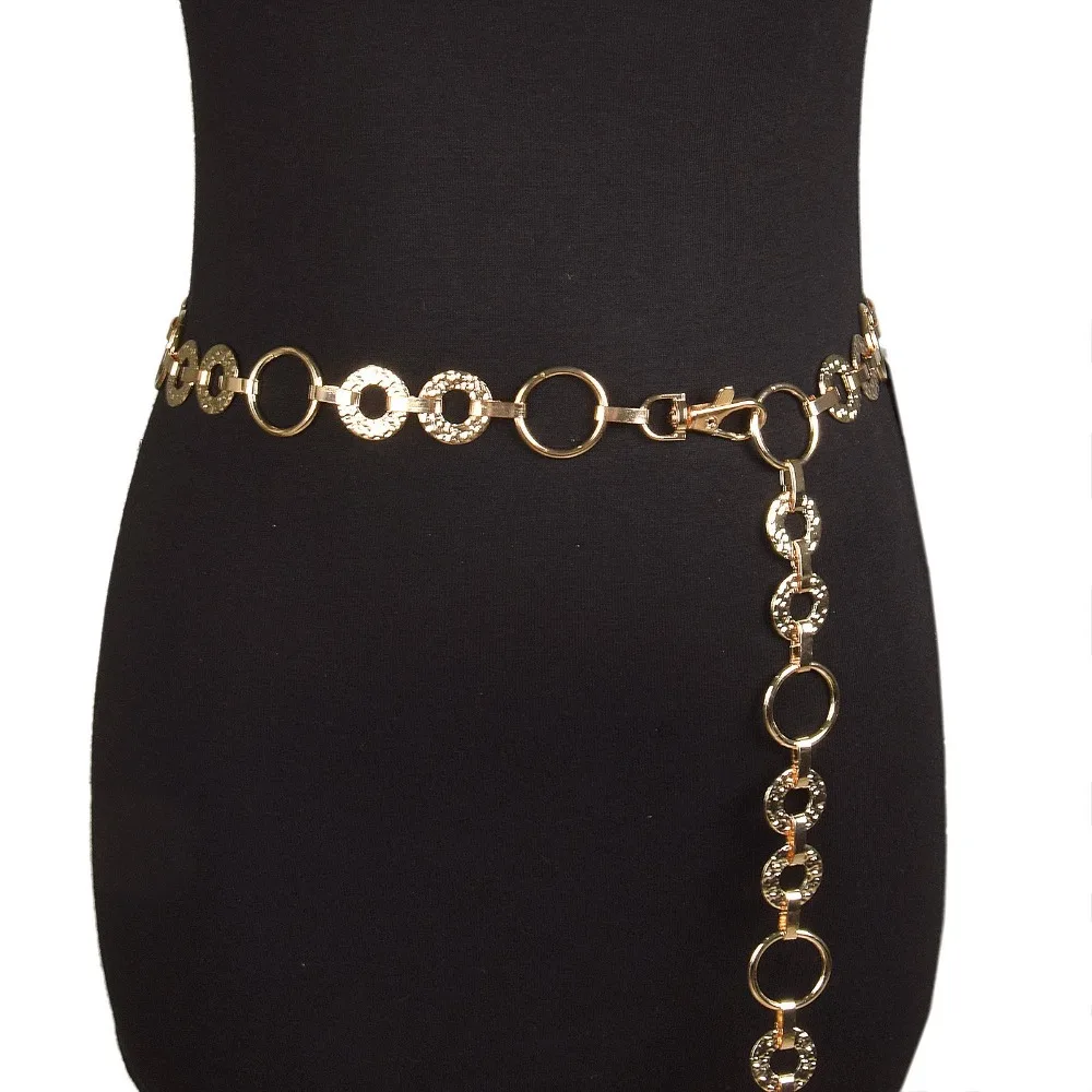New Style Waist Chain Belt for Women Summer Fashion Decorative Dress Belt Golden &  Silver Ring Belt Elegant Metal Belt