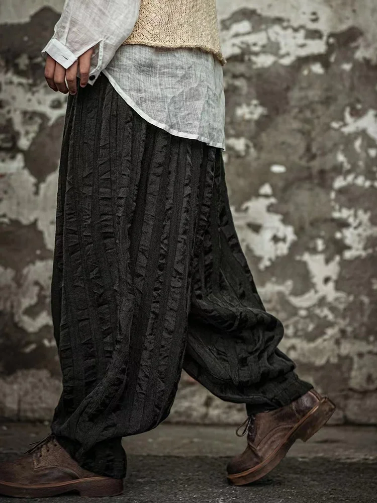 

Elastic Waist Three-Dimensional Texture Wide-Leg Pants Loose All-Match Casual Pants for Men and Women