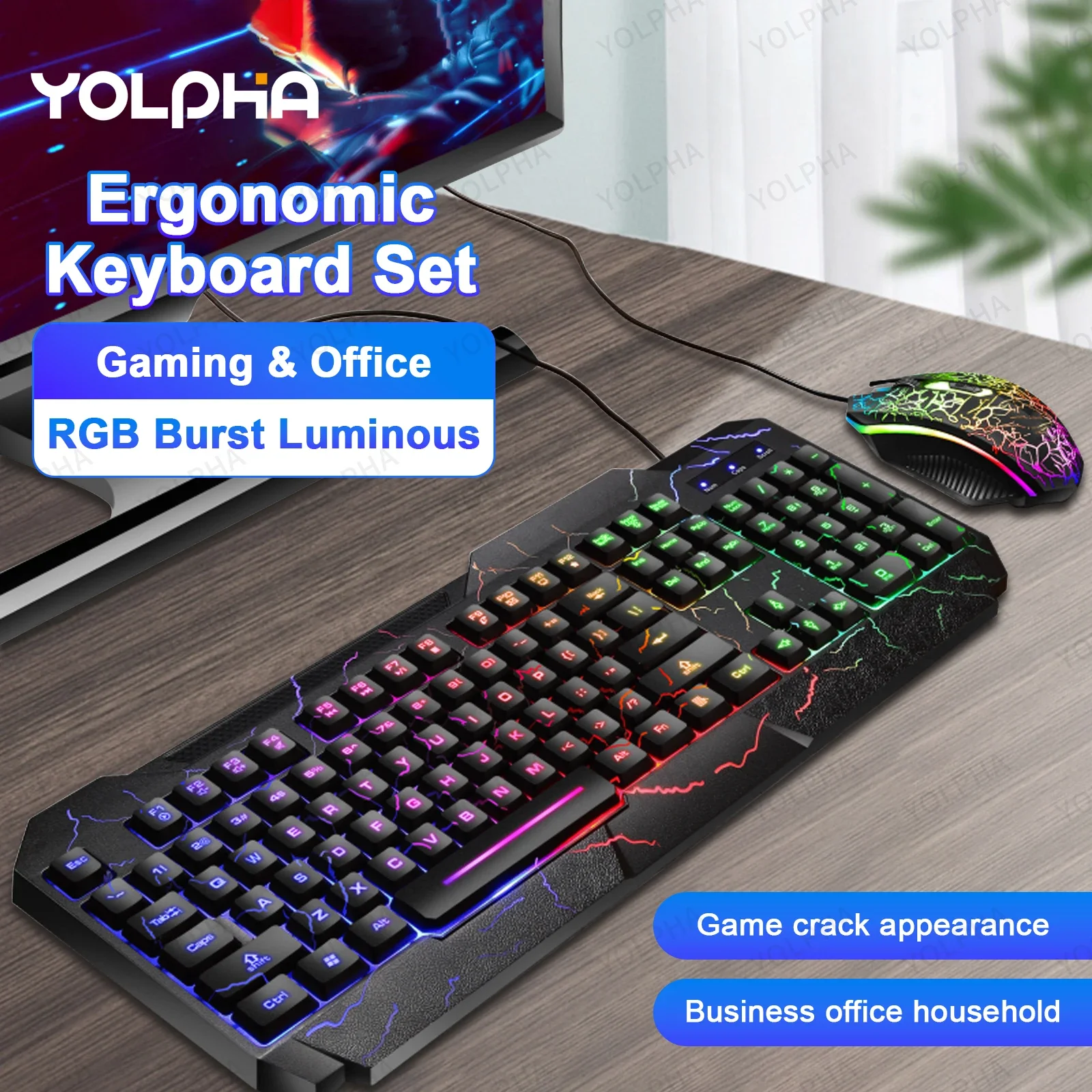 

Gaming Keyboard& Mouse Set with Backlight Luminous Gaming Peripheral Ergonomic Mechanical Feel Keyboard Mouse