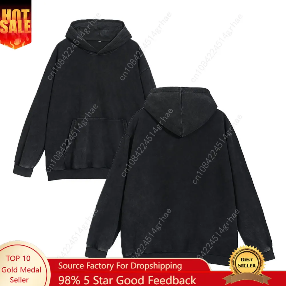 

Men Women's Washed Retro Hooded Sweatshirt Solid Color 100% Cotton Casual Gothic Harajuku Style Pullover Street Hip Hop Clothing