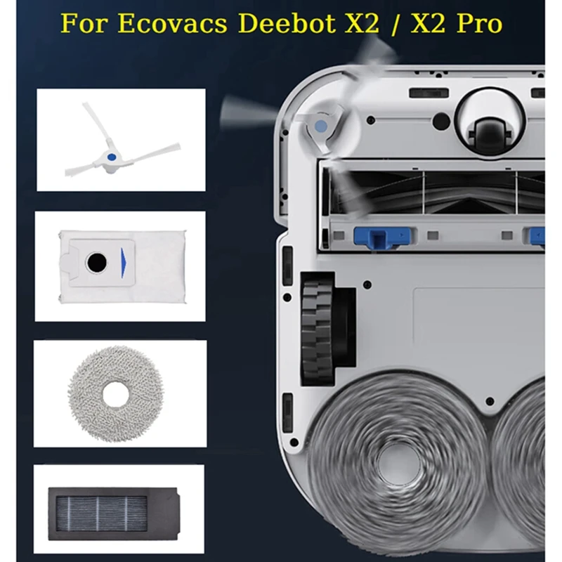 Sikat sisi utama, kain pel Filter Hepa, suku cadang pengganti plastik untuk Ecovacs Debot X2 / X2 Pro / X2 vakum Robot Omni