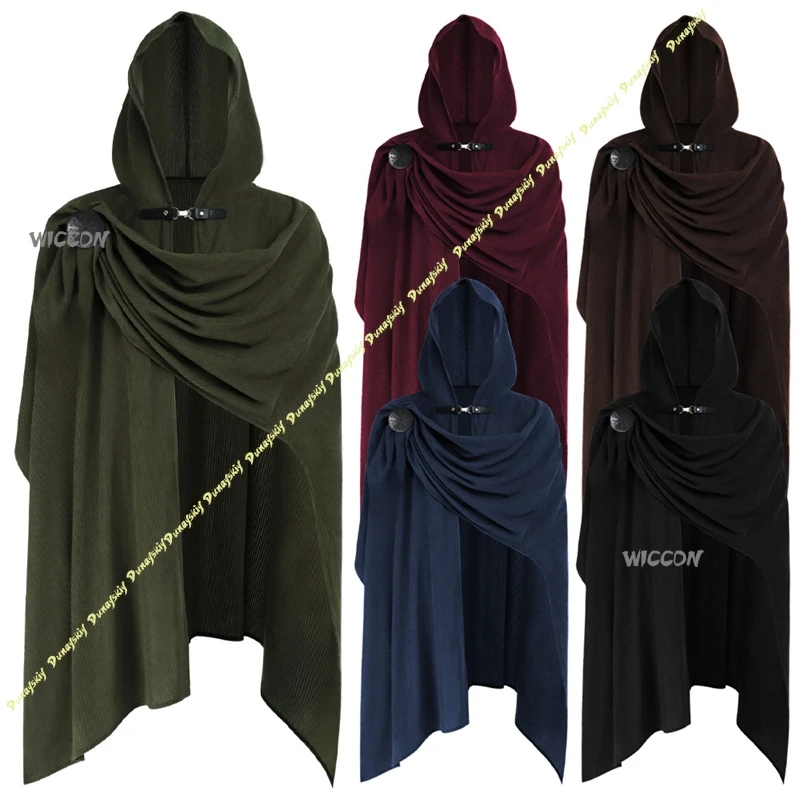 

Vintage Renaissance Corduroy Cloak Casual Loose Cape Robe Halloween Theme Role Play Stage Costume
