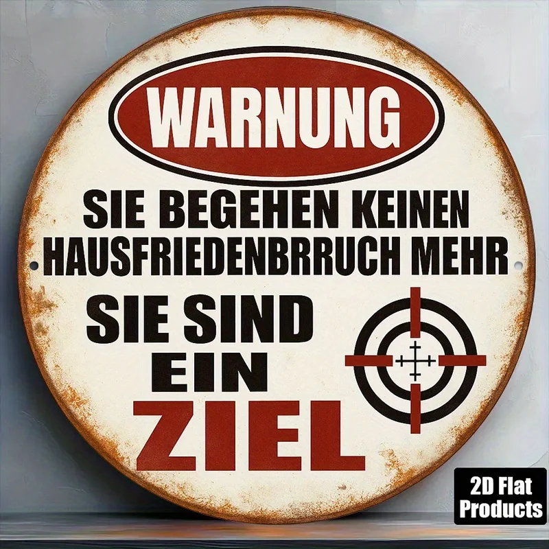 1pc German/English Warning Sign - Burglar Target with Shooting Range Style 8-Inch Round Aluminum Plaque for /Outdoor Use Target
