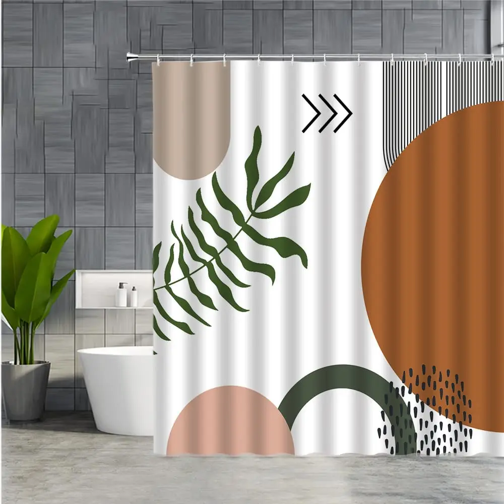 Boho Shower Curtain Mid Century Abstract Funny Sun Artwork Modern Minimalistic Home Bathroom Decor Polyester Curtains with Hooks