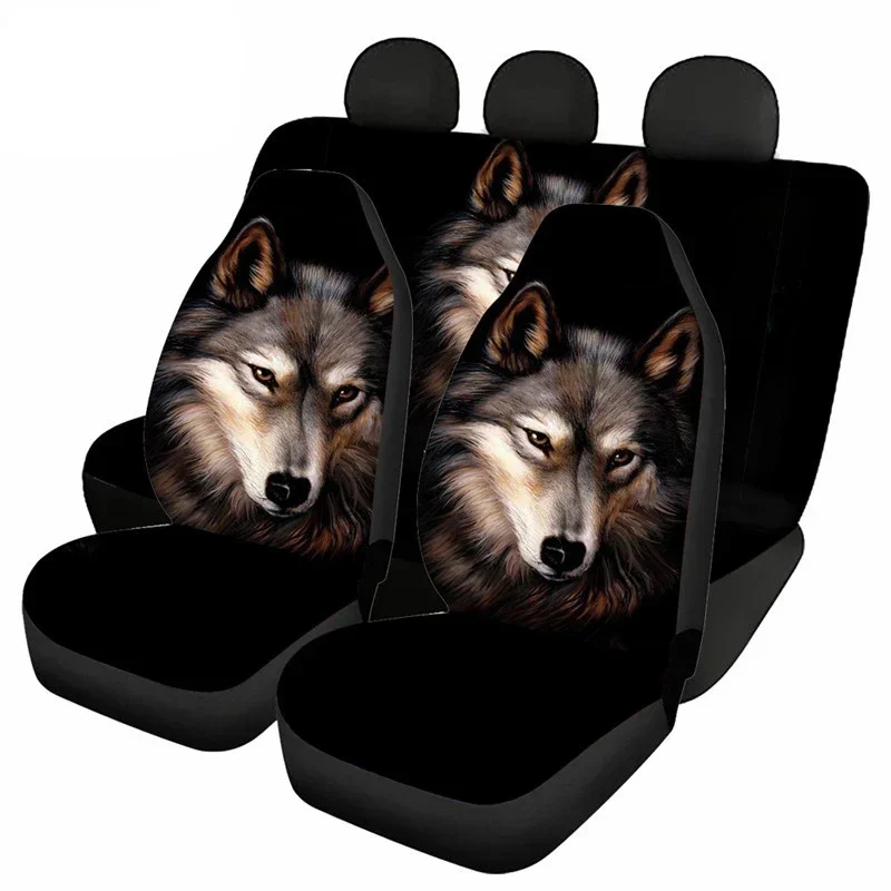 3D Animal Wolf Printed Car Seat Covers Front And Back Seat Covers Full Set Of 4 Universal Fit For Men Women Auto Accessories