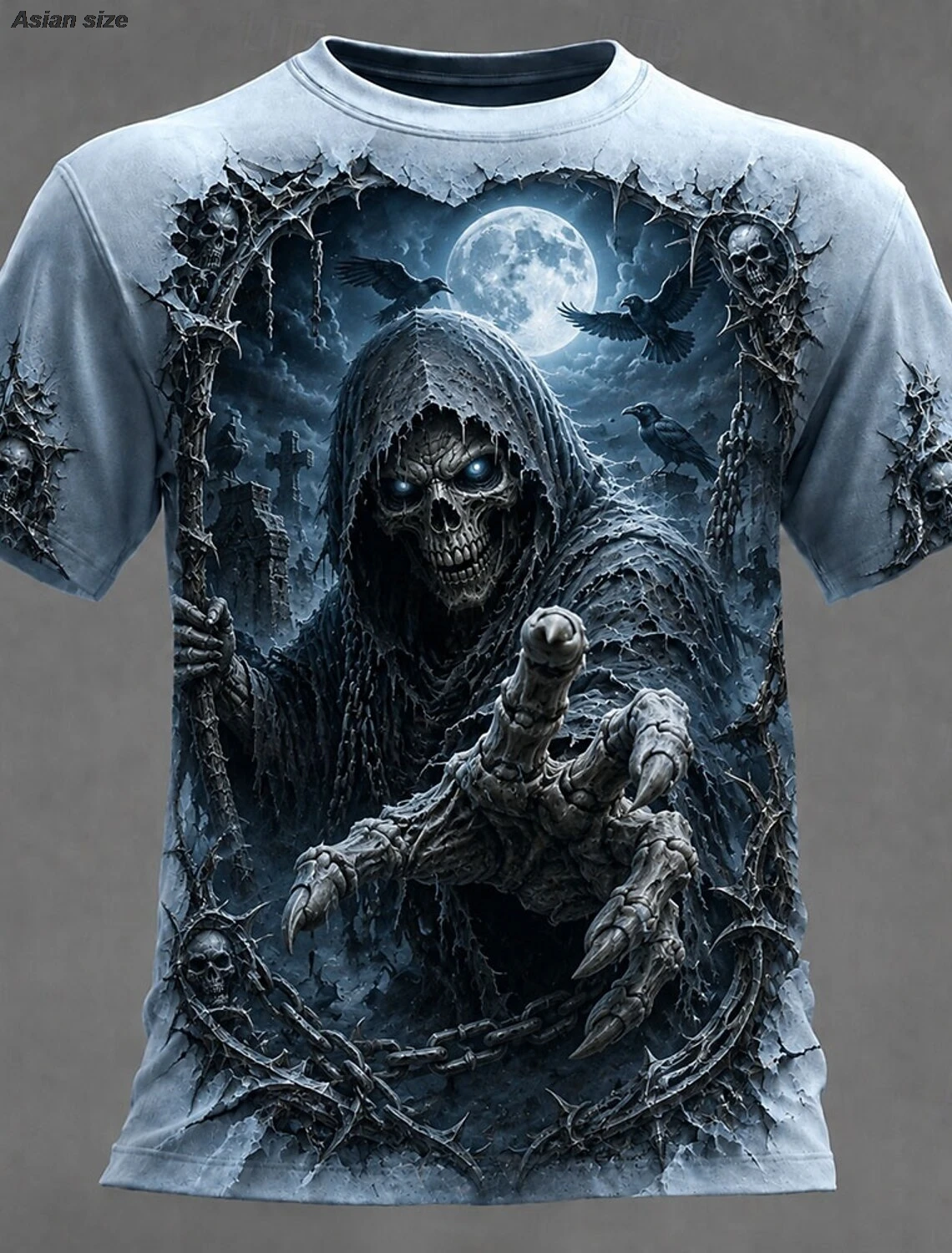 Halloween Men's Optical Illusion Moon Cool Skulls T Shirt Short Sleeve 3D Print Crew Neck