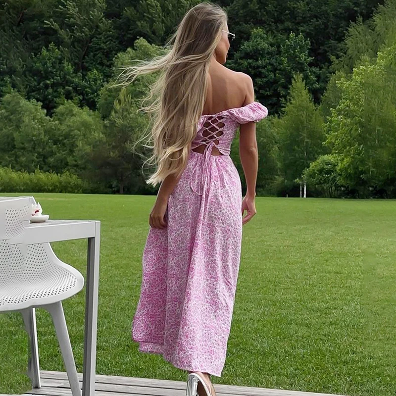 Talenza Sexy robe longue florale pour les femmes une épaule dos nu fente longue coupe ajustée robe imprimée femme élégante robe de soirée