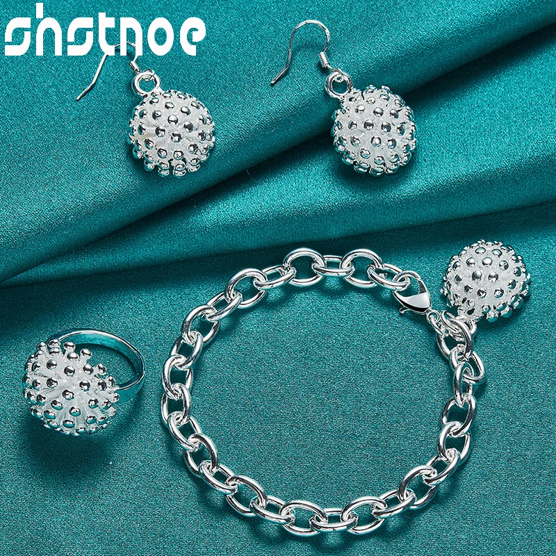 

SHSTONE 3pcs 925 Sterling Silver Fireworks Bracelets Ring Earrings Fine Jewelry Sets For Woman Party Wedding Fashion Charm Gifts