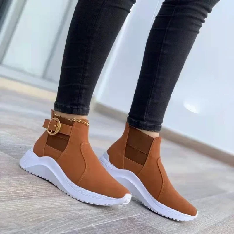 Zapatillas de deporte vulcanizadas con hebilla para mujer, zapatos de plataforma sin cordones, talla grande, novedad de 2023