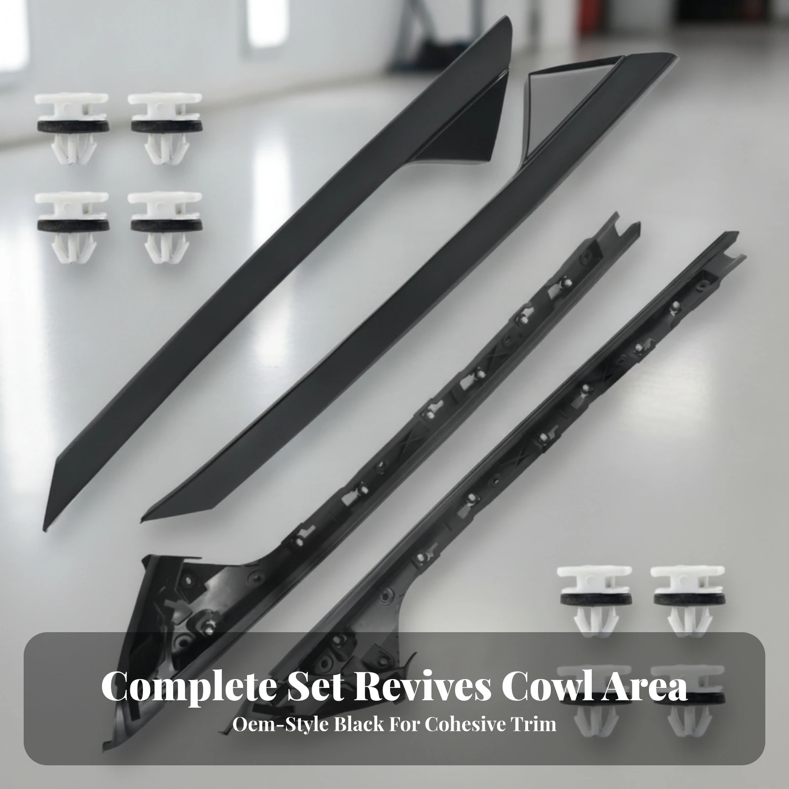 4 Pieces Windshield Trim Cover Assembly OEM-Quality Windshield Trim with Push Clips Matte Black Long-Lasting for DIYers