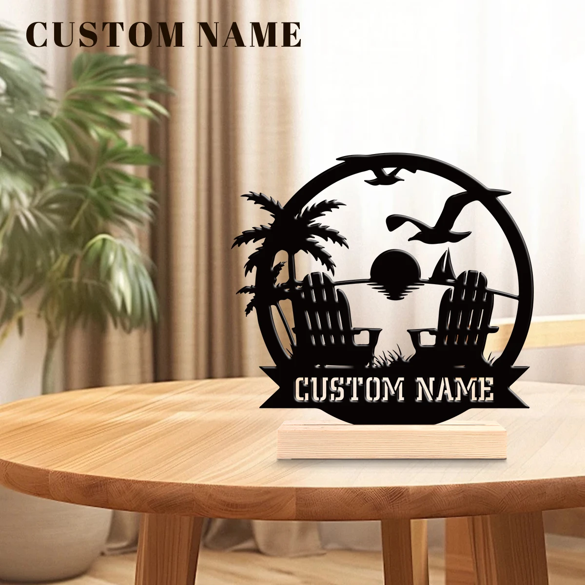 1Pc Custom Vacation Heart Wooden Base Metal Ornament,Home Room Desktop Decor,Ideal Birthday Wedding Graduation Festive Gift view 3