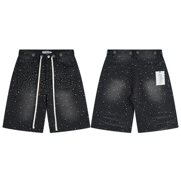 

V Valley Forever Rhinestone Denim orts Casual Loose Straight Leg Men's Women's Six-Piece Pants Summer Leisure Jeans