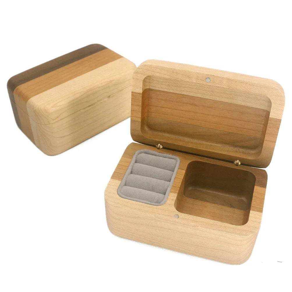 

Wholesale Wooden Custom Stitching Three-color Solid Wood Jewelry Box Music Box Clockwork DIY Gift Factory Direct Sales