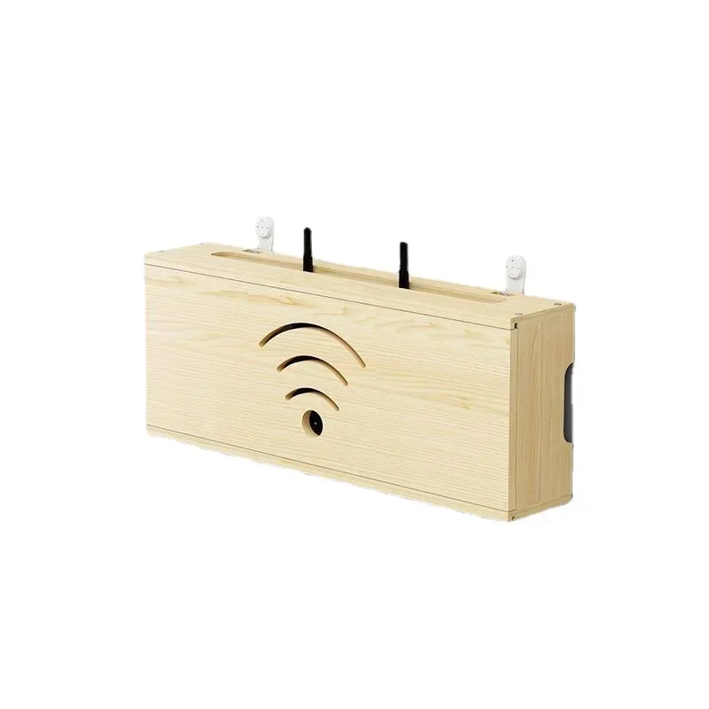 Router Storage System Wood Wall-mounted Wifi Set-top Storage Box  TV Cable Socket Plug-in Row Punch-free Organization Rack