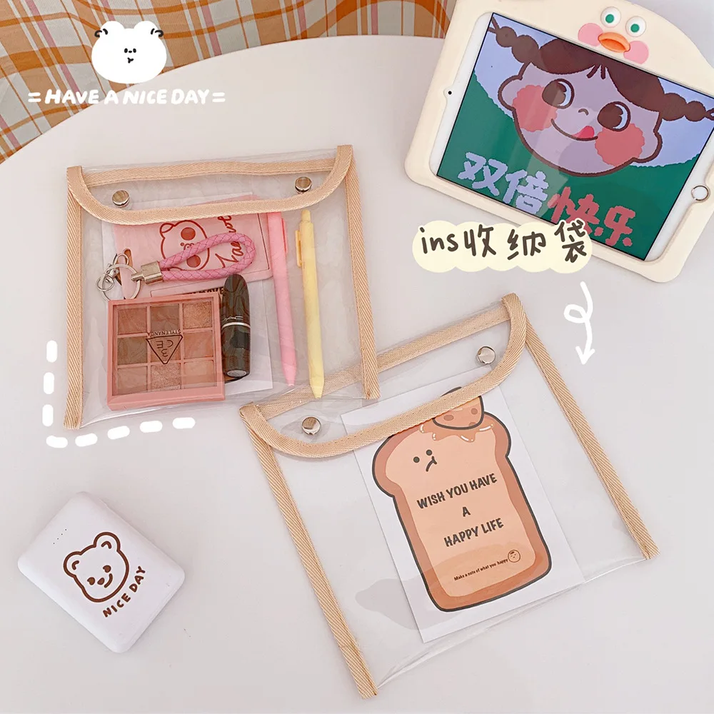 Koreanische Große Lagerung Klar PVC Transparent Kosmetik Tasche Student Bleistift Fall Wasserdicht Schöne Schreibwaren Lagerung Dokumente Beutel – Detail 7
