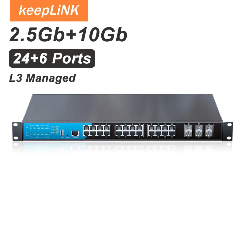 KeepLiNK 30-Port L3 Managed Network Switch with 24x 2.5G RJ45+ 6x 10G SFP