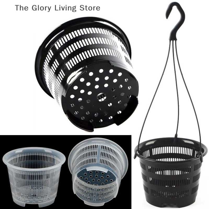 Orchid Clear Mesh Cup Potted Plant Flower Nursery Tray Basket Plastic Breathable Container Hanging Hole White Black