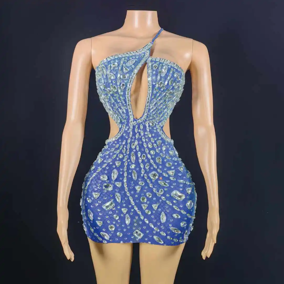 

Women Short Dress Stretch Rhinestone Glitter Evening Party Prom Birthday Outfit Occasions Canival Festival Show