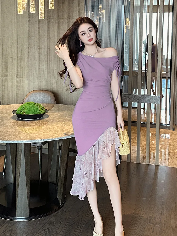 A-Leibniz レディース ドレス セクシー パープル フィッシュテール ドレス フォーマル パーティー イブニング ドレス 結婚式 宴会 ドレス 51329