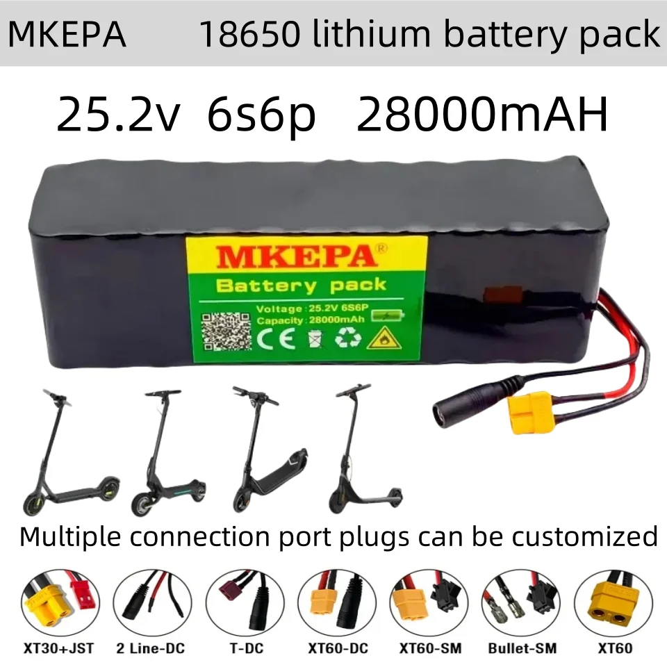 28000mAh 24V 18650Lithium Rechargeable Battery Pack 6S6P 25.2V for Electric Bicycle Electric Scooter with BMS Power Tool Battery