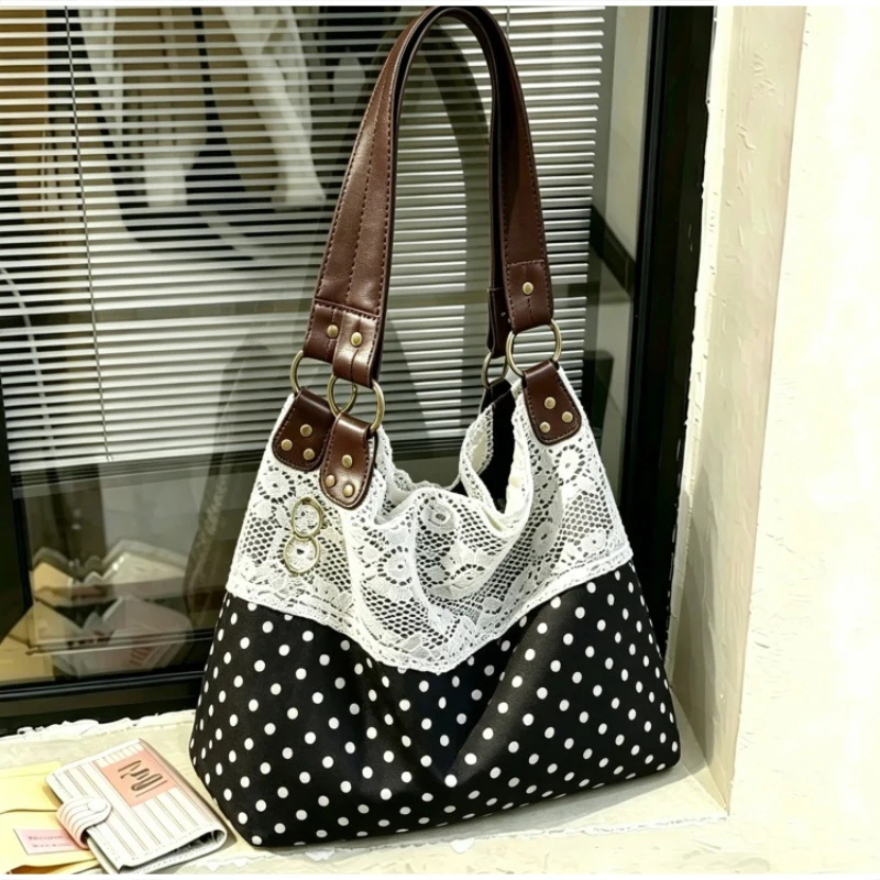 Böhmische Umhängetasche, Mori Girl Fairycore Damen Ditsy Floral Patchwork Handtasche mit Spitzenbesatz, Vintage Reise-Pendler-Einkaufstasche – Detail 26