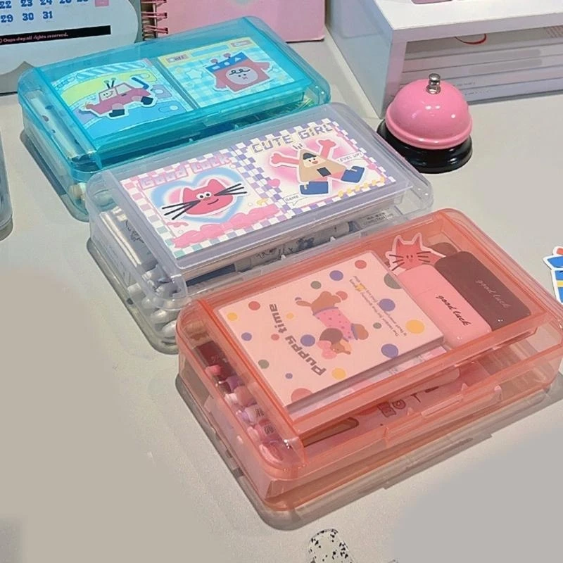 

Large Pencil Case Double Layer Clear Pen Storage Box Colored Pencil Organizers Portable Pen Organizers for Kid Student best sale