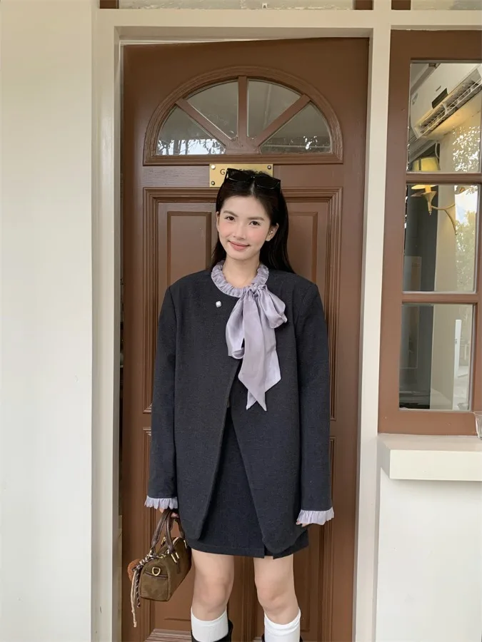 

Fashionable Tweed Set Women's Spring 2026 New Belted Cotton Jacket Half Skirt Two-Piece Suit Elegant Style High Waist Skirt