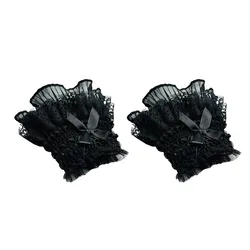 Gothic Lolita Hand Wrist Cuffs Bowknot LaceTrim Maid Cosplay Accessories For Women Girl Party