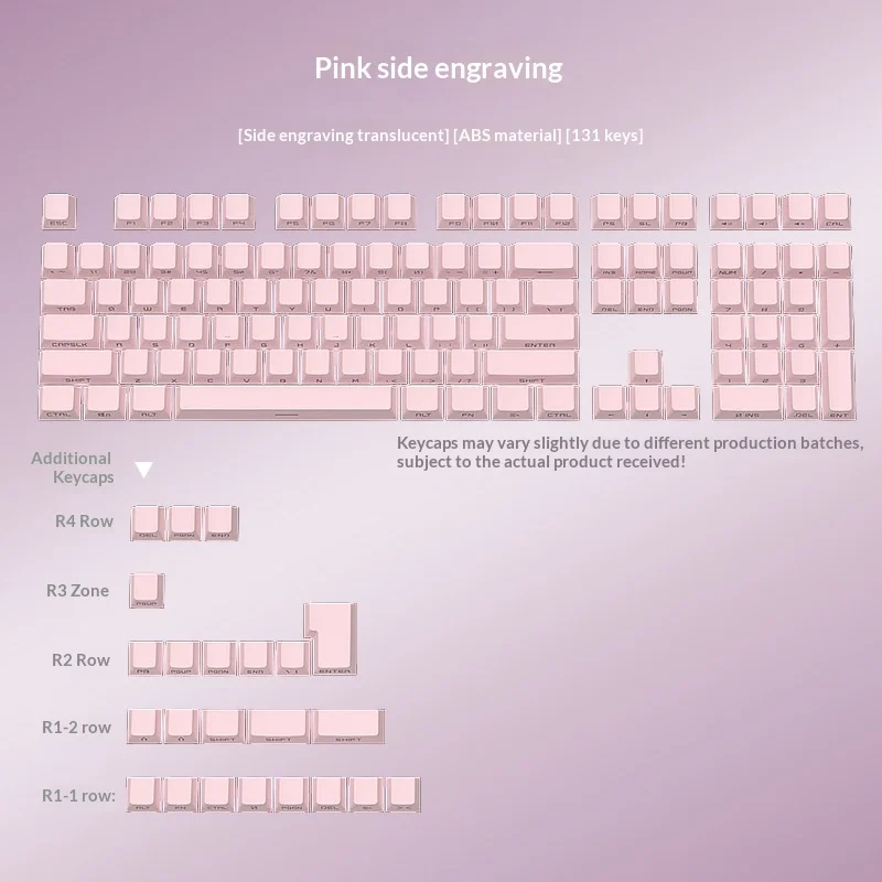 Height keycap pink ABS small full set with side engraved characters illuminated 131 keys