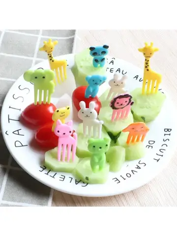 10pcs Animal Farm Fruit Fork Mini Cartoon Children Snack Cake Dessert Food Pick Toothpick Bento Lunches Party Christmas gift