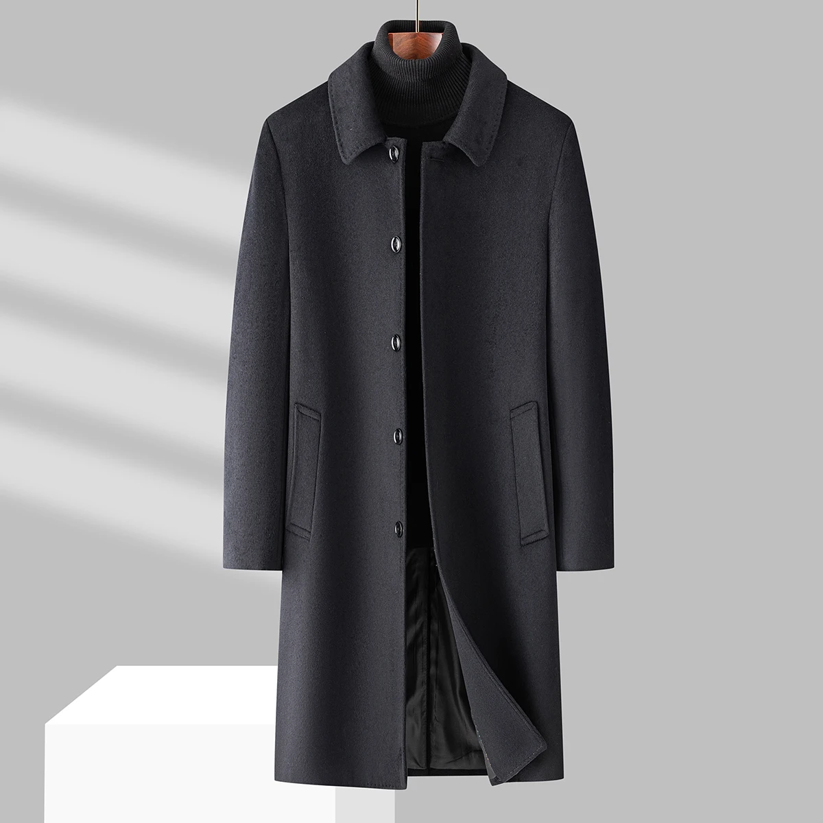 

Trench Coat Turn Down Collar Business Fashion Trend Solid Color Windbreaker Trenchcoat Men Business Casual Loose Long Overcoat