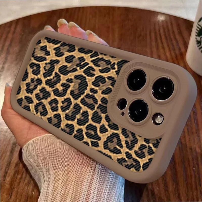 Fashion Brown Black Leopard Print Phone Case For iPhone 14 15 16 Pro Max 11 12 13 Mini SE 7 8 Plus X XR XS MAX Shockproof Cover